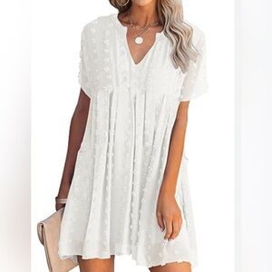 New Miholl White Swiss Dot Babydoll Dress sz Large